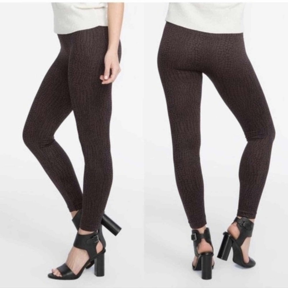 SPANX Leggings Size M‎ Seamless Brown Croc Print Pull-on Ankle Length Shap